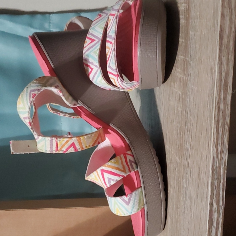 Multi colored croc wedges
